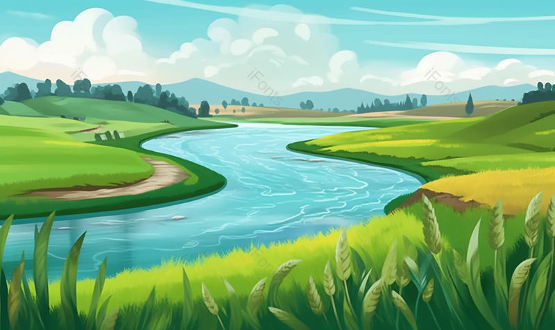 夏天的河流插画背景,插画/手绘图,插画/手绘图库,插画/手绘图下载,插画/手绘